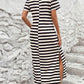 LUNE Digitally Printed Striped V-Neck Long Dress With Two Side Slits