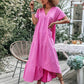 VCAY Batwing Sleeve Ruffle Hem Smock Dress