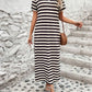 LUNE Digitally Printed Striped V-Neck Long Dress With Two Side Slits