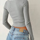 Sexy Lace Gray Square Collar Knitwear Top With Long Sleeves, Slim Fit