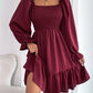 Privé Square Neck Shirred Bodice Flounce Sleeve Ruffle Hem Dress