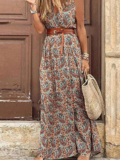 LUNE Holiday Leisure Paisley Print Sleeveless Dress