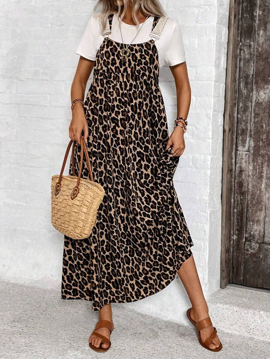 LUNE Women's Leopard Print Simple Daily Wear Dress