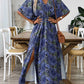 LUNE Bohemian Floral Printed Vacation Women's Batwing Sleeve V-Neck High Slit Beach Maxi Dress With Cinched Waist