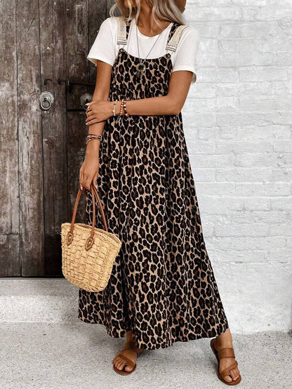 LUNE Women's Leopard Print Simple Daily Wear Dress