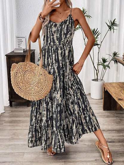 LUNE Holiday Casual Random Printed Strappy Dress