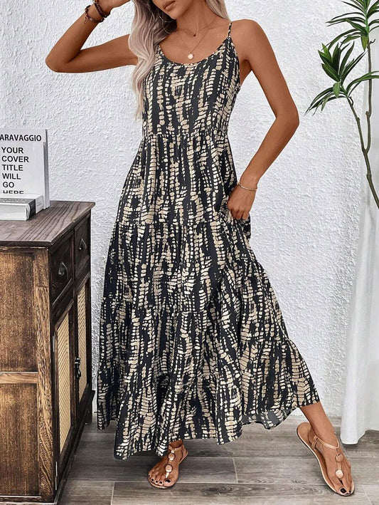 LUNE Holiday Casual Random Printed Strappy Dress