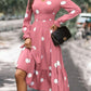 LUNE Polka Dot Printed V-Neck Flare Sleeve Dress