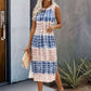 LUNE Round Neck Striped &amp; Printed Sleeveless Summer Dress