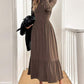 LUNE Crew Neck Long Sleeve Maxi Mocha Brown Dress