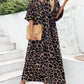 LUNE Women's V-Neck Leopard Print Puff Sleeve Bohemian Dress