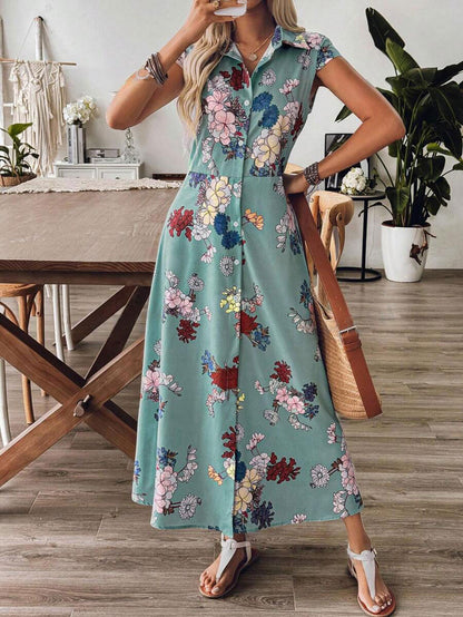 LUNE Spring Summer Women Floral Printed Long Shirt Dress For Summer