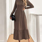 LUNE Crew Neck Long Sleeve Maxi Mocha Brown Dress