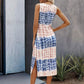 LUNE Round Neck Striped &amp; Printed Sleeveless Summer Dress