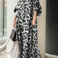 LUNE Women's V-Neck Leopard Print Puff Sleeve Bohemian Dress