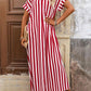 LUNE Spring And Summer Casual Loose V-Neck Striped Side Split Dress With Cover Up For Women