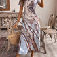 LUNE Women V-Neck Short Sleeve Long Dress Casual Daily Beach Holiday All-Over Print Summer