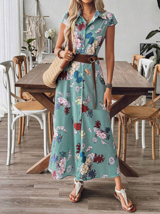 LUNE Spring Summer Women Floral Printed Long Shirt Dress For Summer