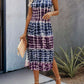 LUNE Round Neck Striped &amp; Printed Sleeveless Summer Dress