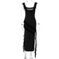 Privé Solid Color Square Neck Sleeveless Dress With Thigh Split