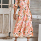 LUNE Women Summer Floral Print V-Neck With Tie Waist Sleeve Full Length Elegant Dress