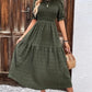 LUNE Puff Sleeve Shirred Ruffle Hem Dress