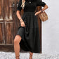 LUNE Puff Sleeve Shirred Ruffle Hem Dress