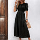 LUNE Puff Sleeve Shirred Ruffle Hem Dress