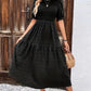 LUNE Puff Sleeve Shirred Ruffle Hem Dress