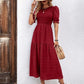 LUNE Puff Sleeve Shirred Ruffle Hem Dress