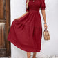 LUNE Puff Sleeve Shirred Ruffle Hem Dress