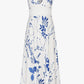 LUNE White Floral Print Cross Deep V-Neck Waist Belted A-Line Dress