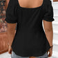 Essnce Plus Eyelet Embroidery Drawstring Front Puff Sleeve Peplum Tee