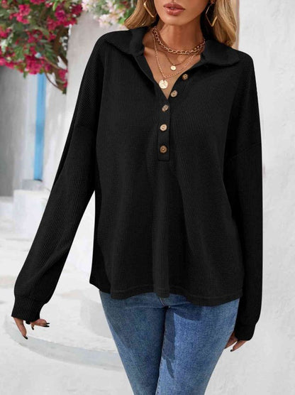 LUNE Half Button Drop Shoulder Tee