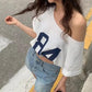 EZwear Asymmetric Neckline Digital Print Summer Casual T-Shirt