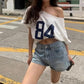 EZwear Asymmetric Neckline Digital Print Summer Casual T-Shirt