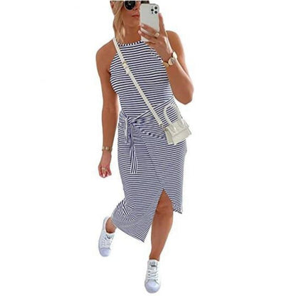 Casual Sleeveless Striped Midi Dresses