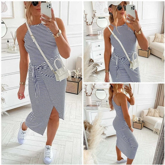 Casual Sleeveless Striped Midi Dresses